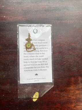 American Girl Gold KIT Compass Pendant Necklace in Green - vintage